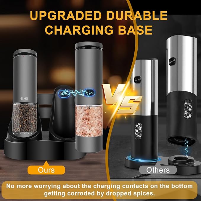Electric Salt and Pepper Grinder Set Rechargeable, External Adjustable Coarseness, Automatic Salt & Pepper Shakers Mills, Kitchen Gadgets,Stocking Stuffers Christmas Cooking Gifts for Adults Men Women