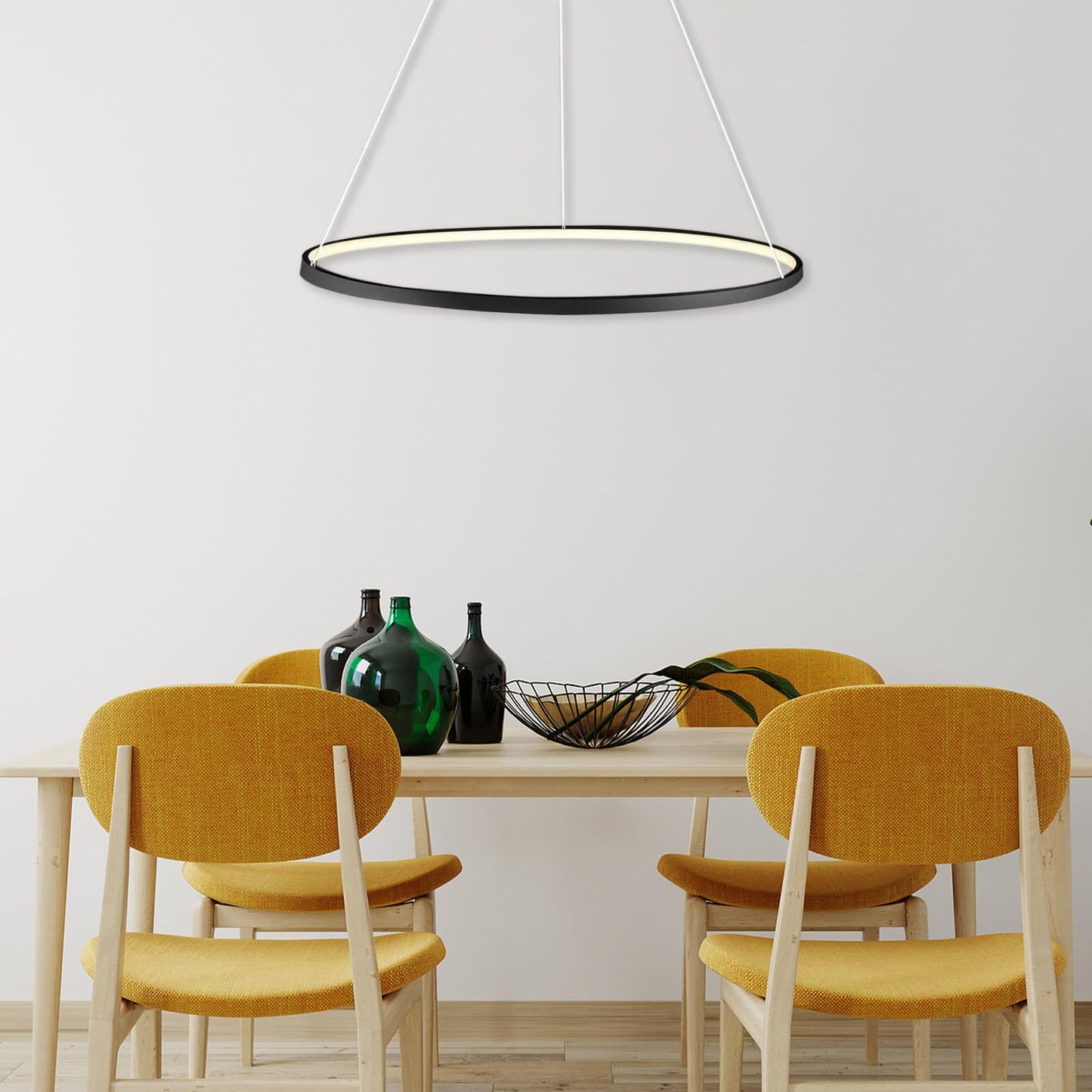 LightInTheBox Modern Pendant Light LED Ring Chandelier 23.6in  Black Dimmable Metal Acrylic for Living Room Dining Bedroom