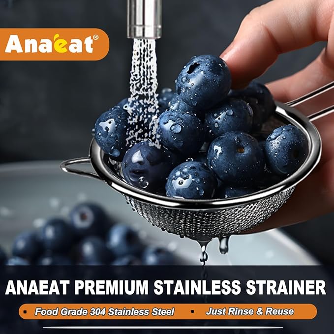 Anaeat Fine Mesh Strainers - Premium Stainless Steel Colander Sieve Sifters, with Durable Mesh and Sturdy Handle, Excellent for Sifting Dry ingredients, Flour, Pastas, Rice, Tea (2.8"+4.73"+7.09")