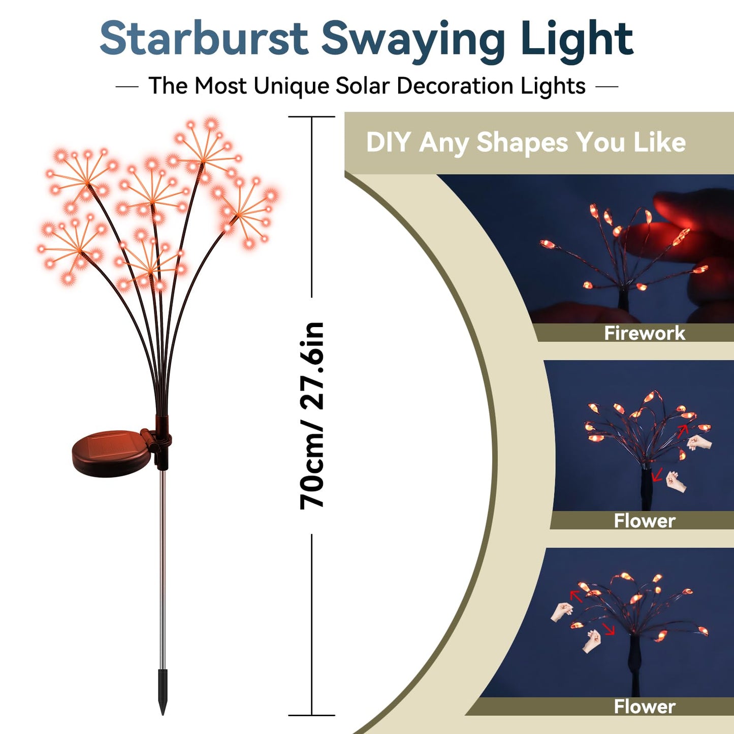 Solar Garden Lights 2 Pack Waterproof Swaying Starburst Light Solar Outdoor Lights For Yard Patio Walkway Pathway Party Wedding Decoration  Unique Gifts For Women  Orange