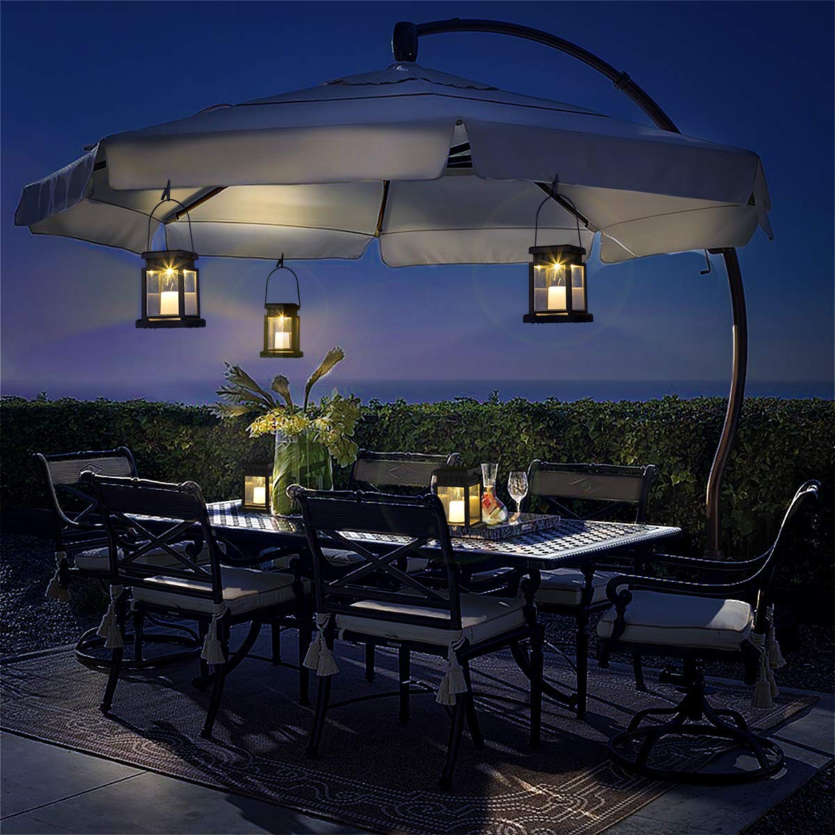 GIGALUMI Solar Hanging Lanterns 8 Pack, Warm White Candle Effect Light for Garden, Patio, Lawn, Model 6925