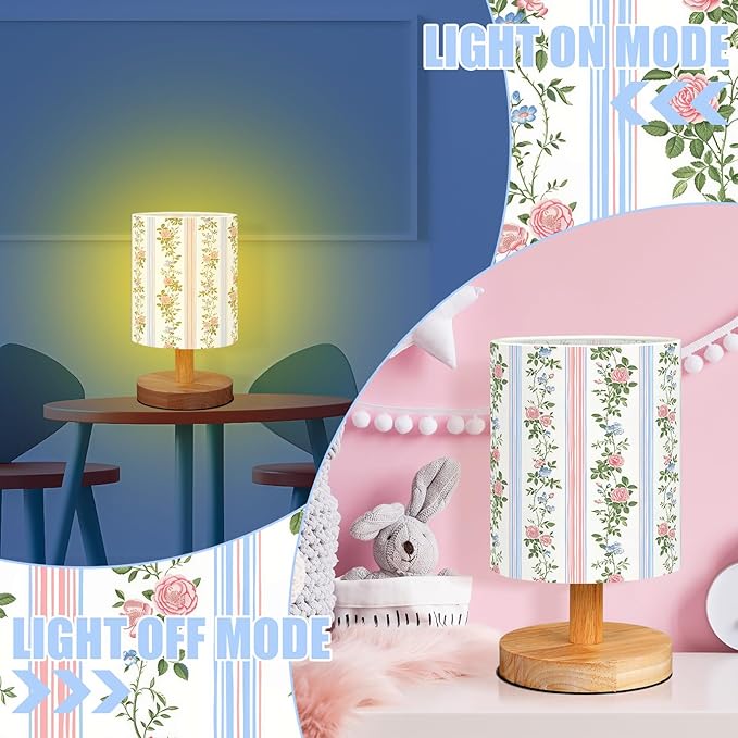 VIHOSE Preppy Kids Table Lamp for Bedroom Kids Bedside Lamp with Linen Wooden Nightstand Cartoon Nursery Lampshade for Girls Boys Living Room