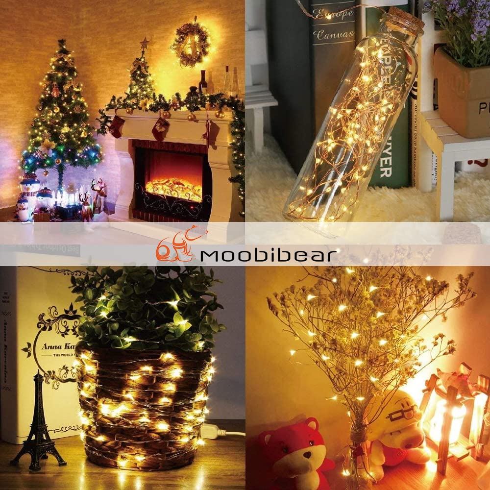 Moobibear 33Ft Waterproof Fairy String Lights With Remote, 100 Leds Warm White Copper Wire For Indoor & Outdoor Decor