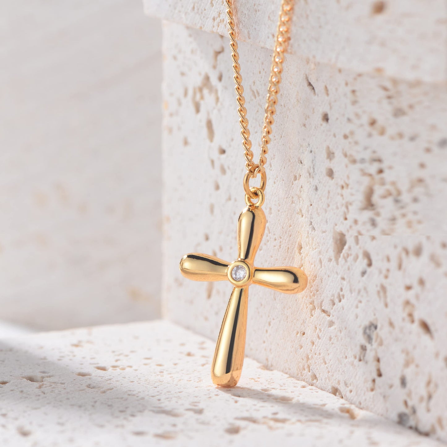Fettero 14K Gold Plated Cross Necklace, Cross Faith Balloon Pendant Dainty Chain Simple Tiny Jewelry Gift for Women