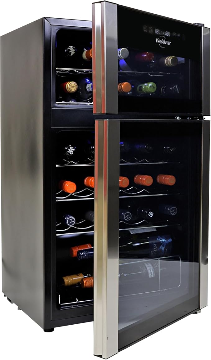Koolatron 29 Bottle Wine Fridge – Wine Cooler with Glass Door, 3 cu. ft (86 L), Beverage Can Refrigerator, Digital Temperature Control/Dual Temperature Zone, Ideal for Red, White & Sparkling Wine