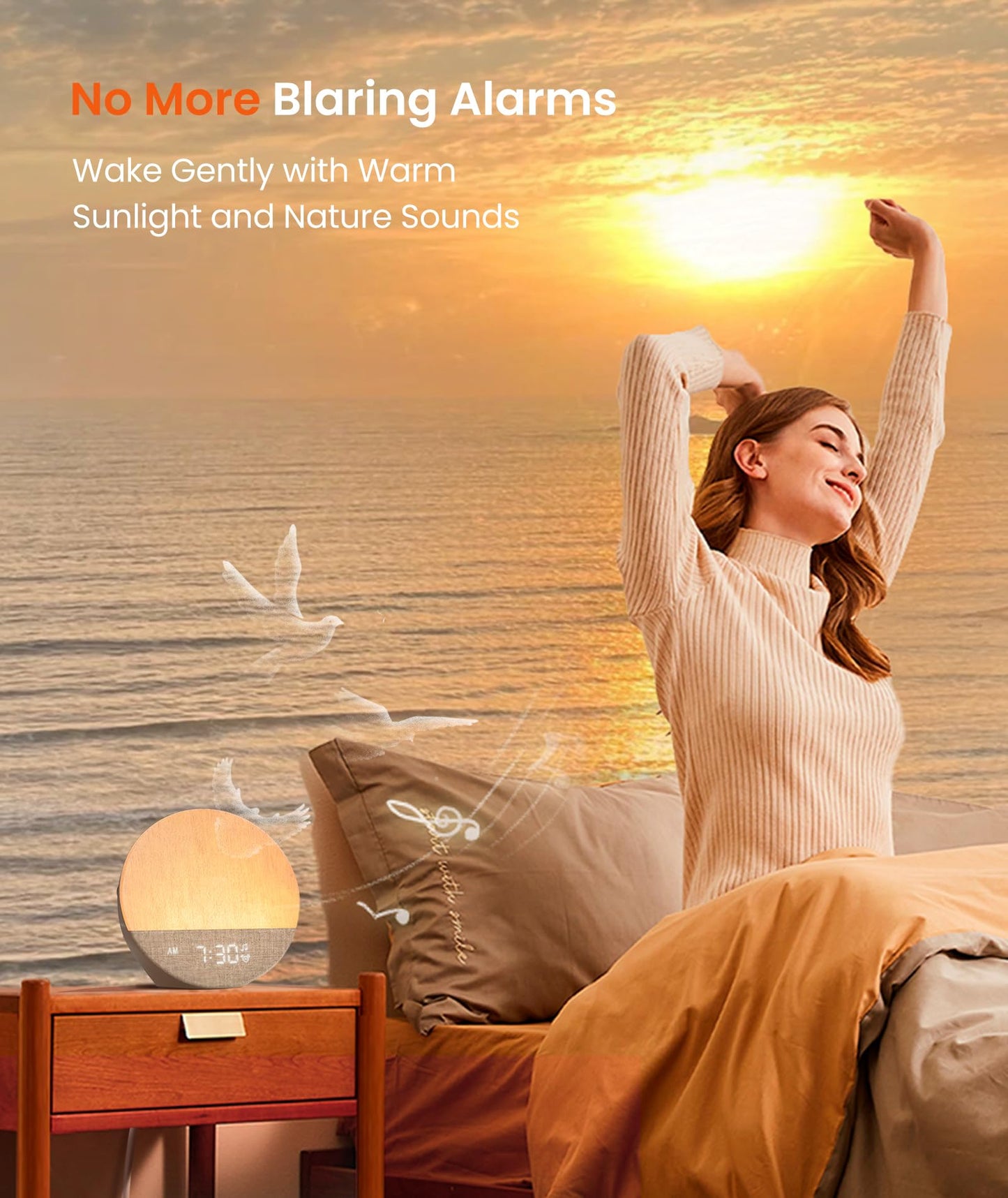 Dreamegg Sunrise 1 - Sunrise Alarm Clock, Sound Machine for Sleep, Customizable Sleep Routines, Dimmable Night Light, 29 Soothing Sounds, White Noise Machine, Wake Up Light for Bedrooms, Adults(Khaki)