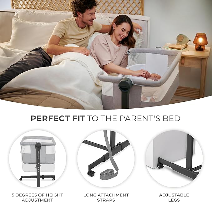 Kinderkraft Neste UP2 Bedside Cot 2 in 1, Co-Sleeper from Birth, Travel Cot for Newborn, Adjustable Height, Included Mattress Sheet, with 4 Wheels, Breathable Mesh, Beige