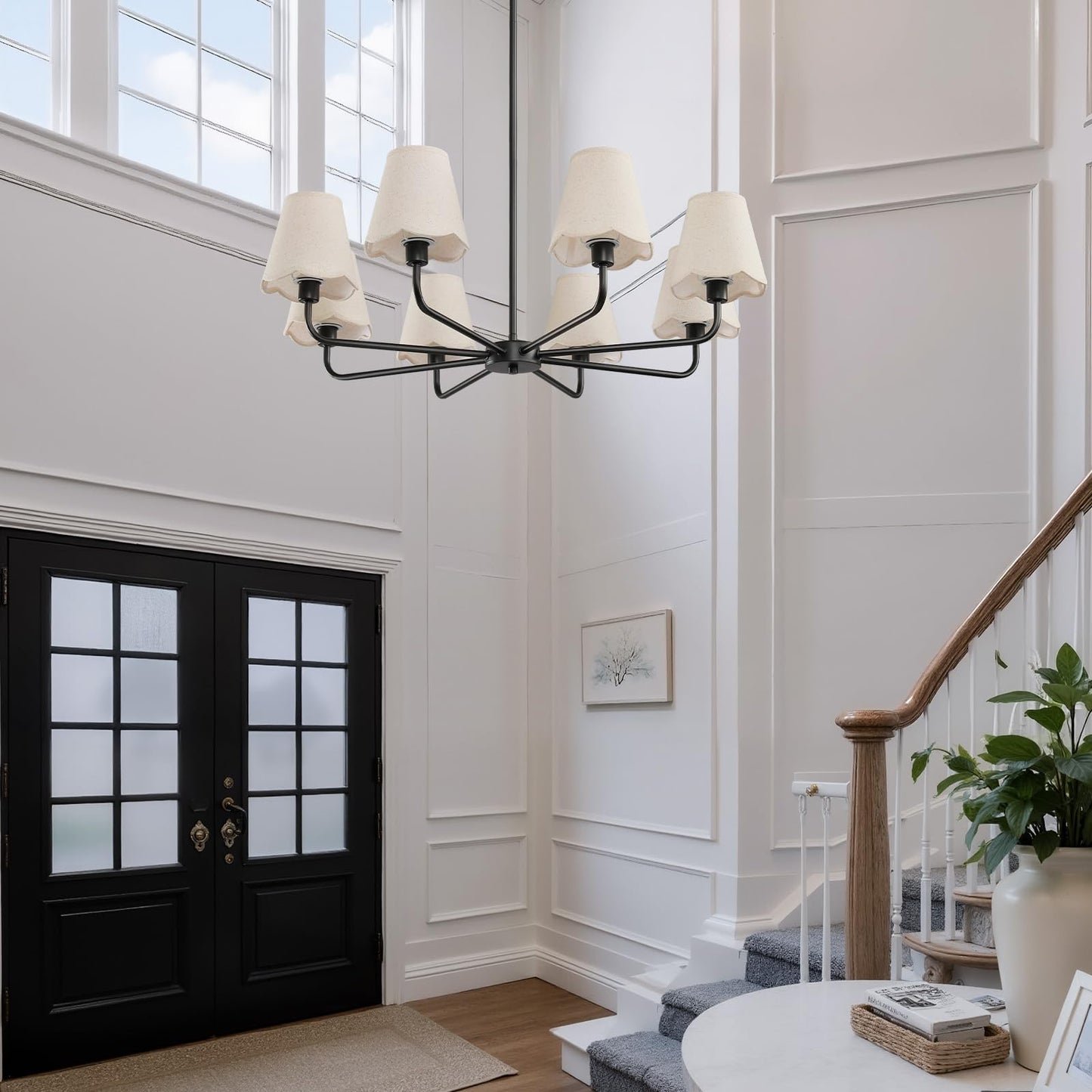 Kaisite Black Chandelier For Dining Room - 8-Light Farmhouse Dining Room Light Fixture Over Table Industrial Kitchen Lighting Fixture Ceiling Hanging Chandelier For Bedroom Living Room Foyer Entryway