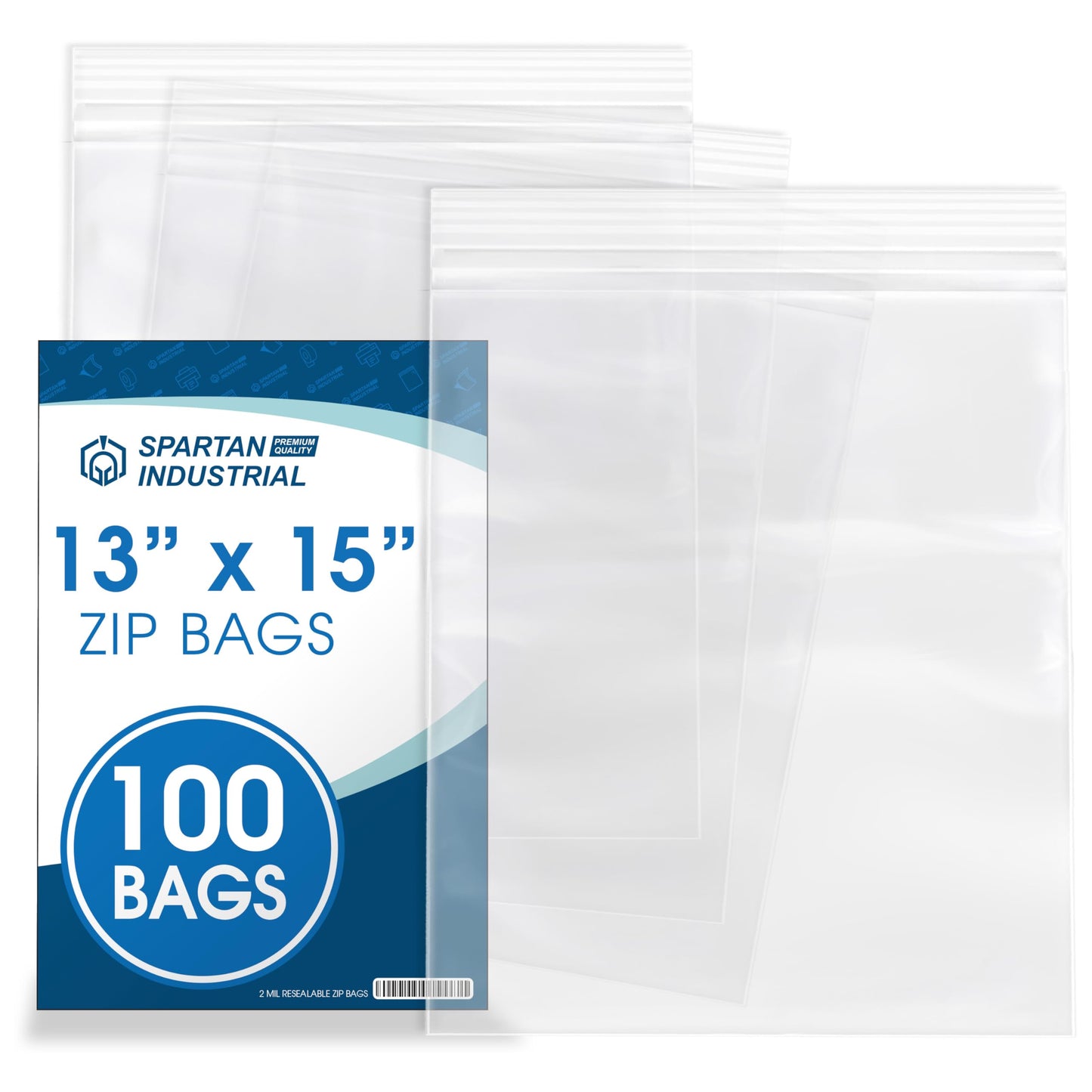 Spartan Industrial - 13" X 15" (100 Count) 2 Mil Clear Reclosable Zip Plastic Poly Bags with Resealable Lock Seal Zipper