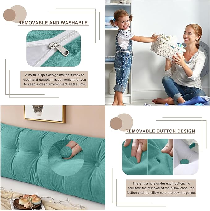 Large Triangular Headboard Pillows Long Backrest Positioning Support Bolster Cushion for Daybed Fluffy Quality Plush Body Wedge Pillow with Removable Cover(Light blue-24x8x20in)