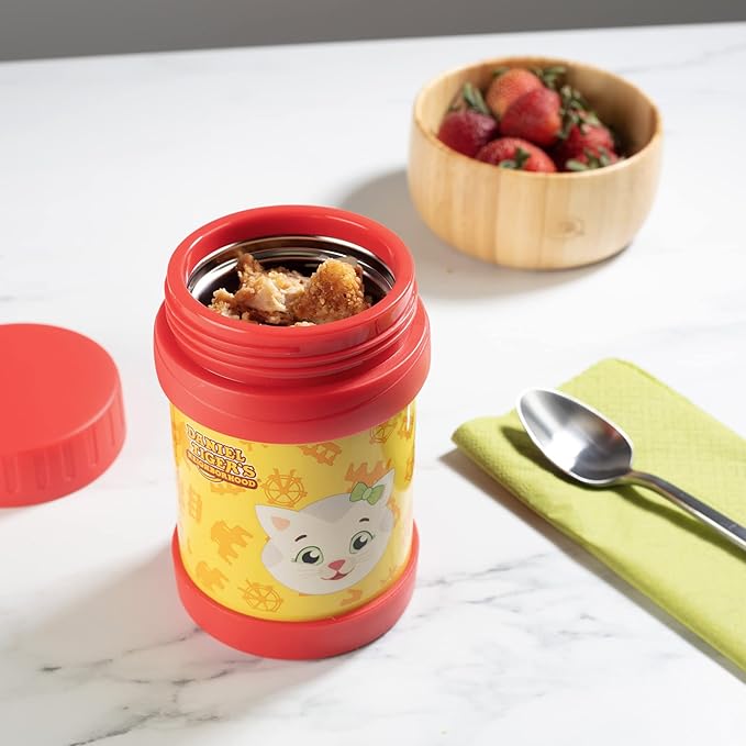 Daniel Tiger's Neighborhood Stainless Steel 13 oz Food Jar for Kids, Red -Double Wall Insulated, Leak-Proof thermos Jar Keeps Liquids & Food Hot or Cold for Hours-Fits Inside All Lunch Boxes & Bags