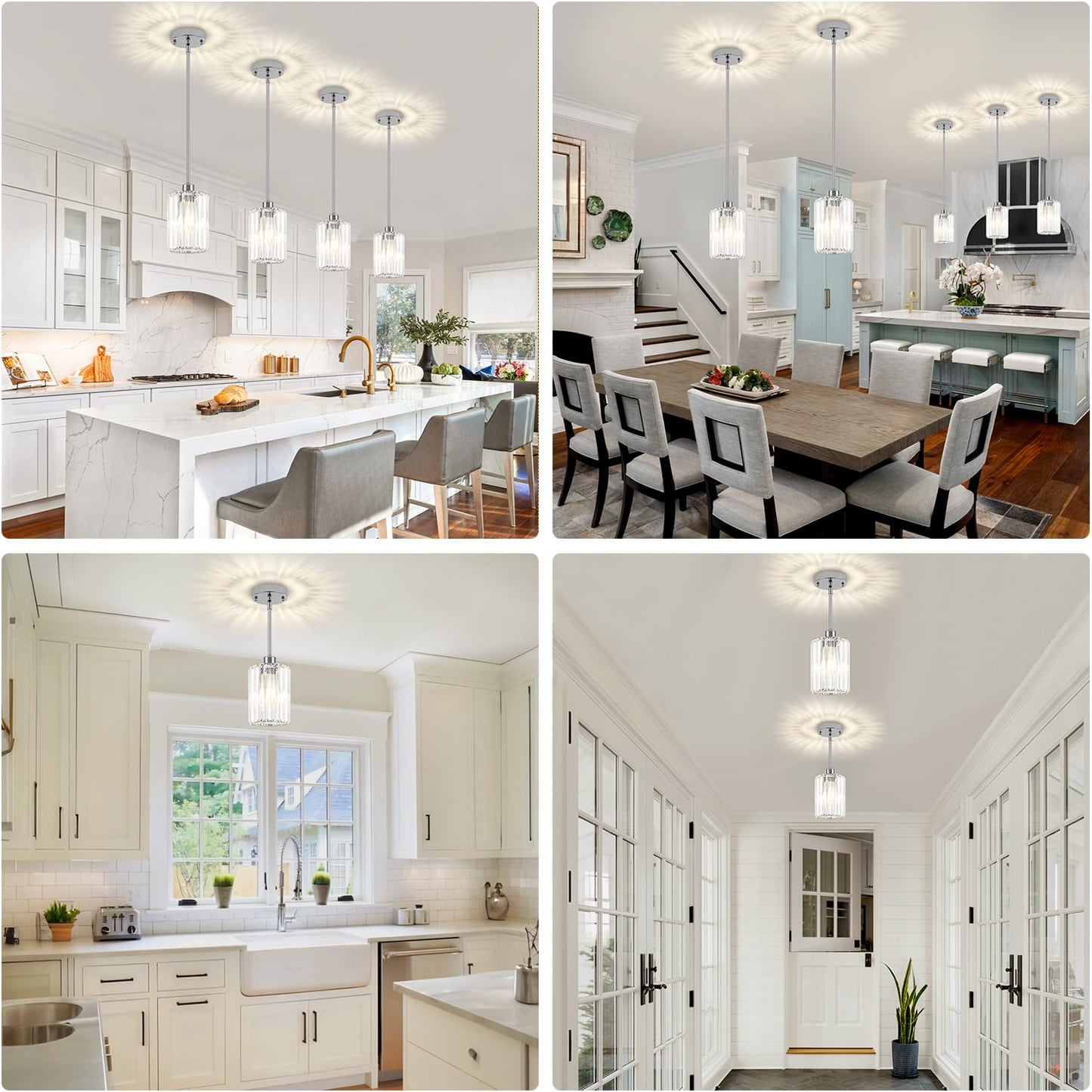 Zsmihdoh Chrome Pendant Lights 3 Pack Crystal Pendant Lighting For Kitchen Island  Modern Mini Kitchen Chandeliers Hanging Pendant Lights For Bedroom Dining Room Hallway