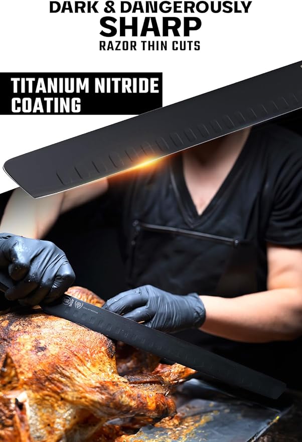 Dalstrong Slicing Knife - 12 inch - Shadow Black Series - Black Titanium Nitride Coated - High Carbon - 7CR17MOV-X Vacuum Treated Steel Carving Knife - Sheath - Kitchen Knife Slicer - NSF Certified