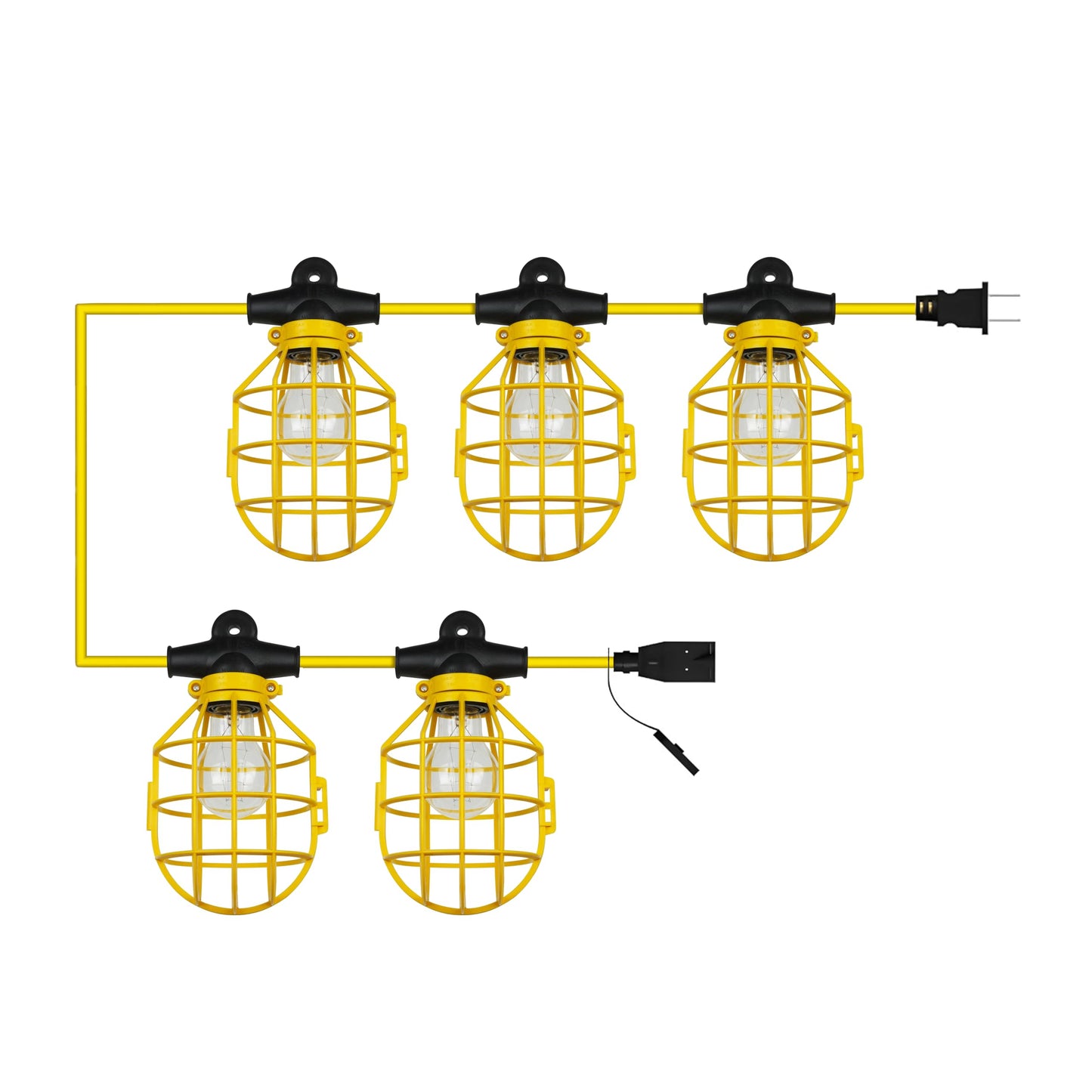 Sunlite Construction Cage String Lights, 50ft, 5 Sockets (E26), Safety Yellow, ETL Rated, Indoor/Outdoor, Model 04224