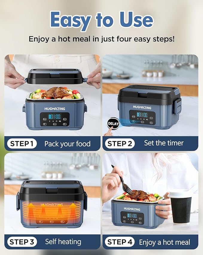 Cordless Electric Lunch Box for Adults, Men & Women – Rechargeable Self-Heating Food Warmer with 1.2L SS Container, Battery-Powered Heated Lunch Box, Perfect for Work and Travel Use
