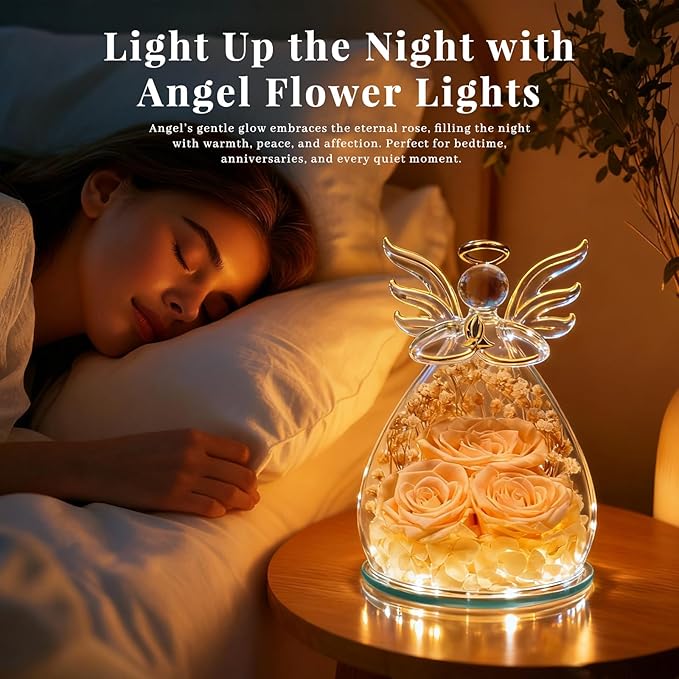 Beferr Valentines Day Rose Gifts for Her Women Mom Gifts for Birthday, Fresh Flowers for Delivery Forever Preserved Rose in Glass Angel Figurine, for Grandma Wife Daughter Girlfriend
