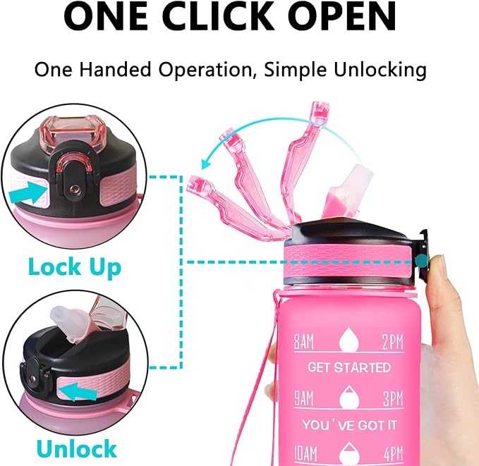 Floral Chicken Water Bottle with Straw, Carry Strap, LeakProof, Tritan BPA Free, 32 Oz Motivational Water Bottle with Time Marker to Ensure Drink Enough Water for Gym Fitness Outdoor