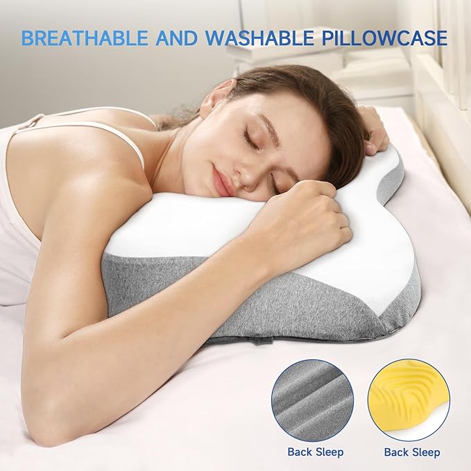 Cervical Pillow for Neck Pain Relief,Memory Foam Ergonomic Neck Support Pillow for Side Back&Stomach Sleepers with Pillowcase,Contour Best Bed Anti-Snoring Pillows for Sleeping-2Pack
