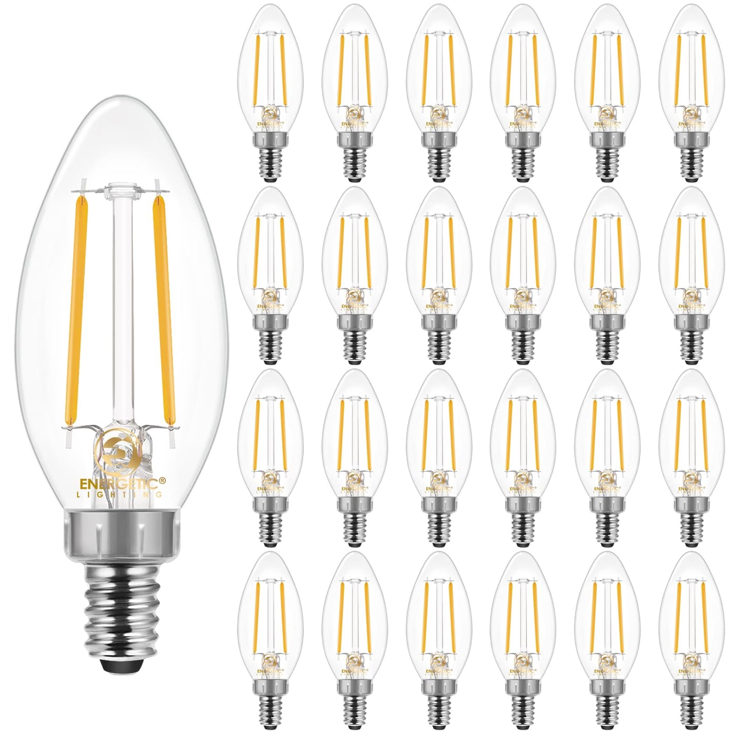 Energetic Led Candelabra Bulbs, Dimmable 60W Equivalent, Soft White 2700K, E12 Base, Glass, 24 Pack