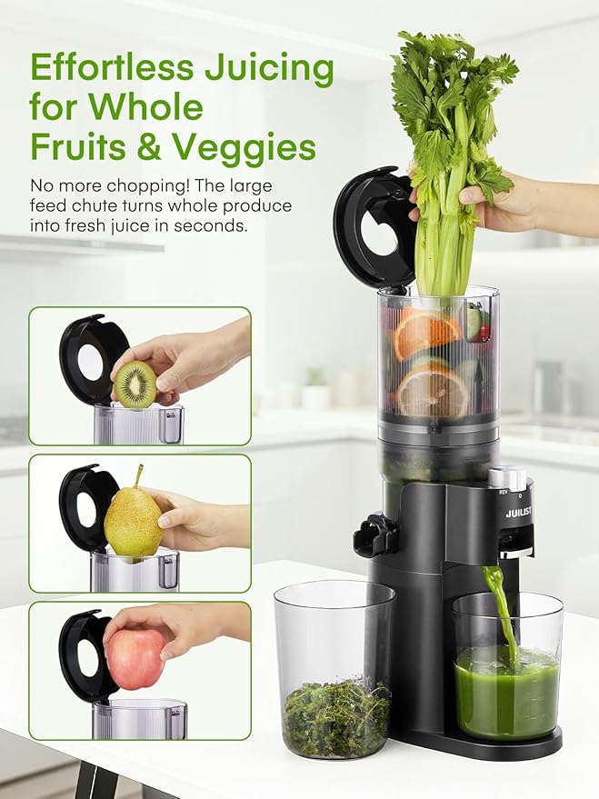 Cold Press Juicer Machines, Masticating Slow Juicer, Quiet, Whole Fruit/Vegetable Juicer with High Yield, Easy to Clean, BPA Free (Black)