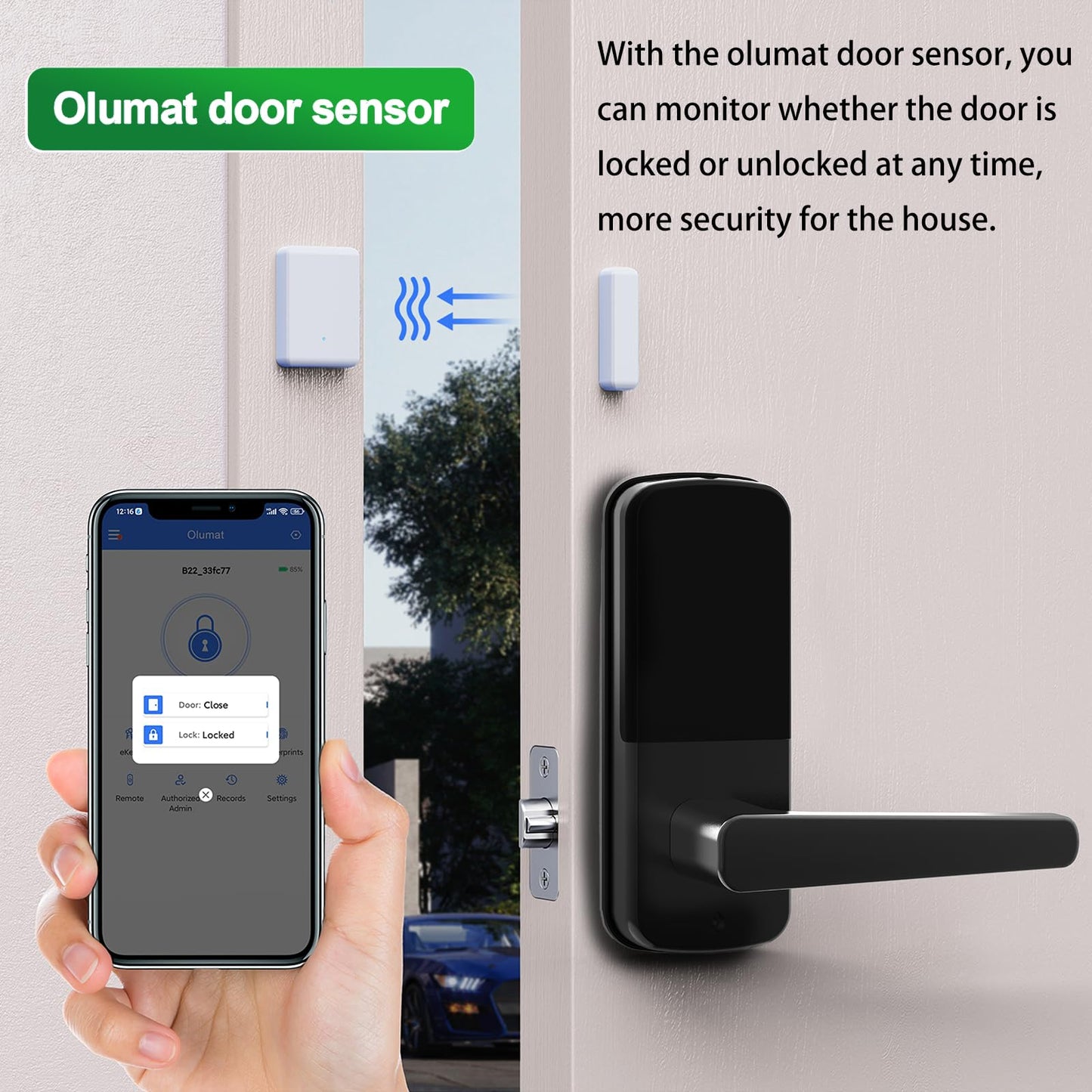 Smart Door Lock with Handle: Olumat Keyless Entry Door Lock with WiFi Gateway-Fingerprint Lock with Door Sensor -Smart Locks for Front Door with Keypad