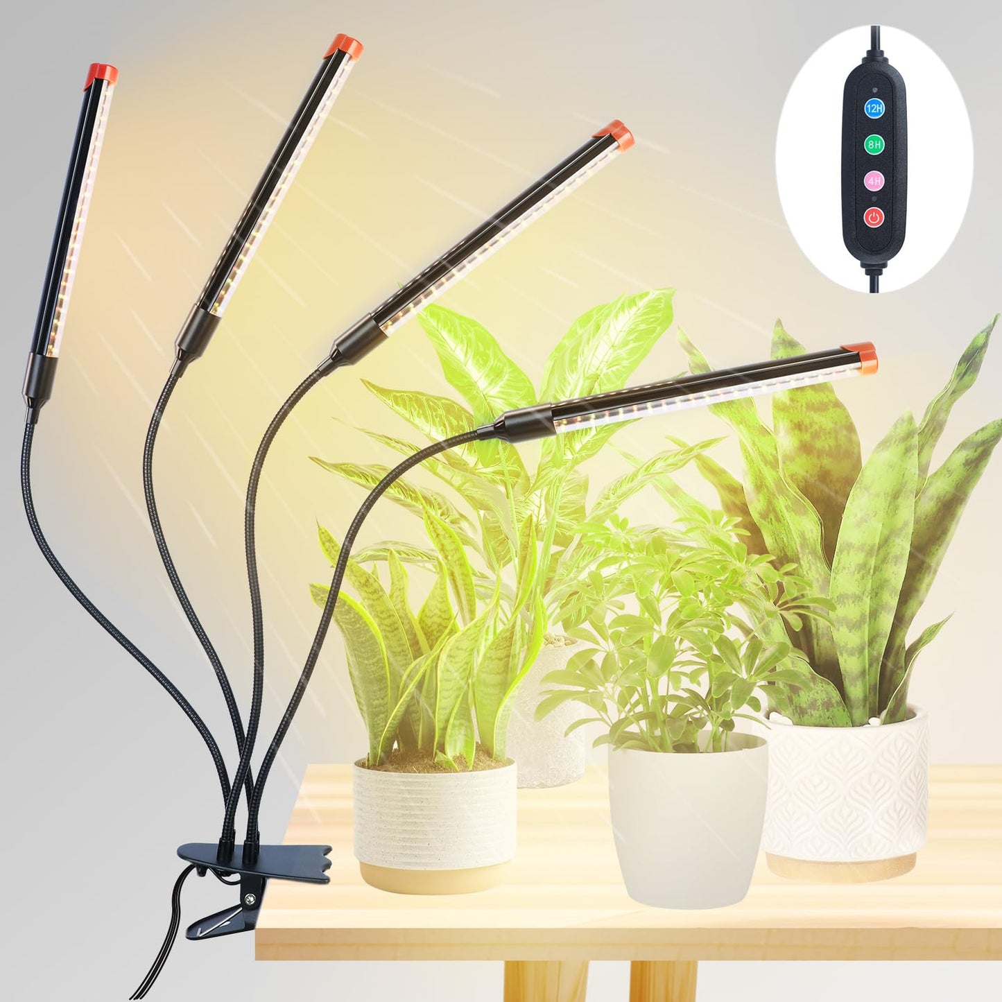 4-Head Strong Clip Grow Lights For Indoor Plants  Seed Starting  Bonsai  Succulent  Cactus With Timer  36 Watt Power Home Plug  Enough High-Intensity Like Sun  Best Gift For Plants Lover