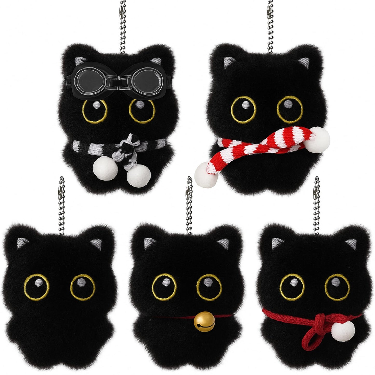 Tondiamo 5 Pcs Black Cat Keychain Plush Bag Charm Cute Kawaii Gifts for Christmas Halloween Accessories (Classic)