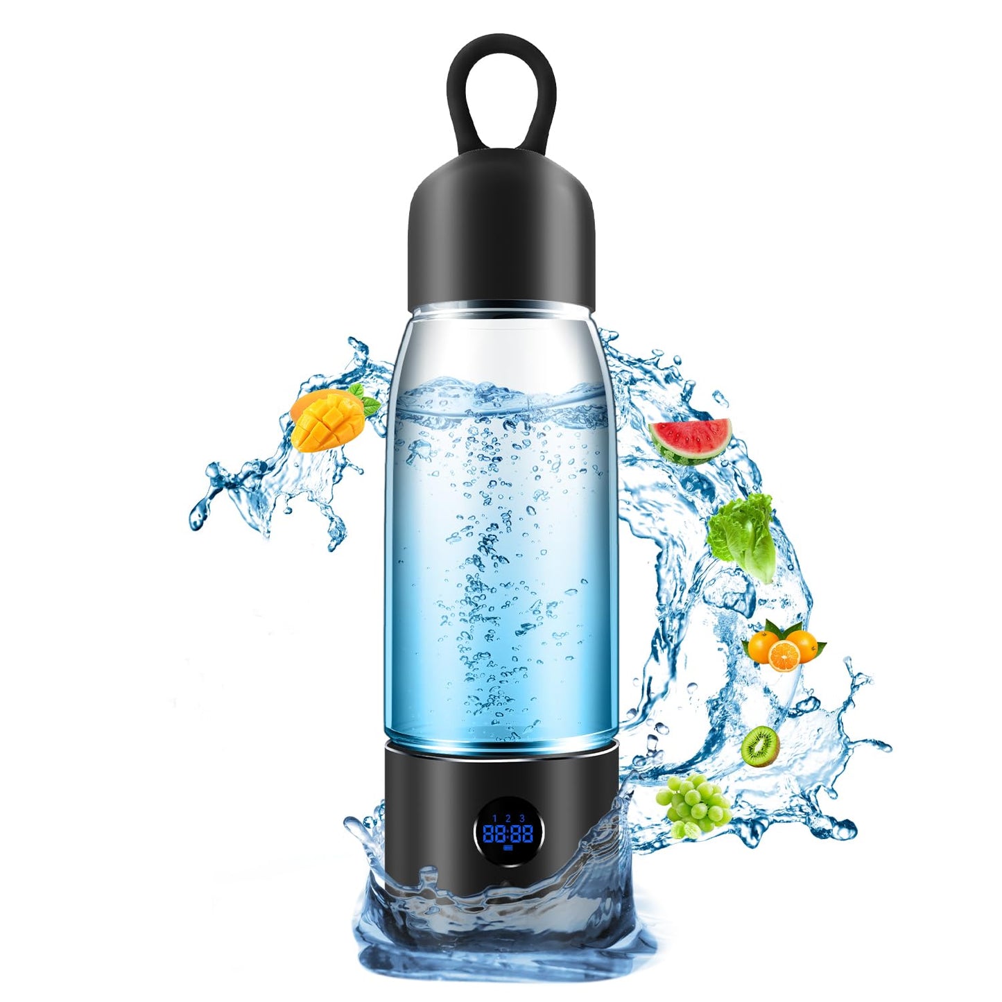 Hydrogen Water Bottle,Portable Hydrogen Water Bottle Generator with Three Modes Produces 5000 PPB of Hydrogen Water in 8 Minutes,Aluminium and Glass,with Light,Rechargeable for Travel,Office