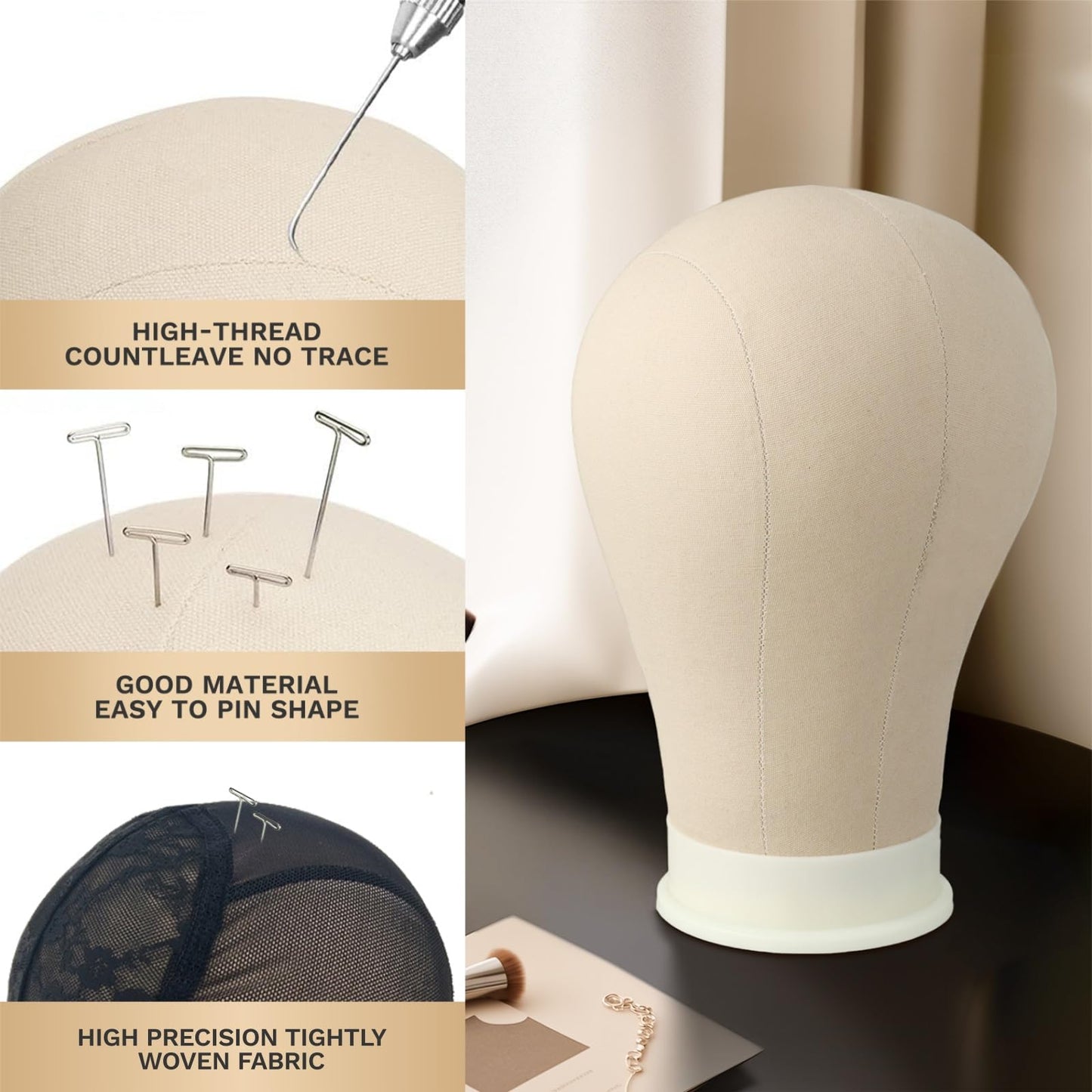 24 Inch Canvas Block Head Mannequin Head for Wigs Salon Wig Head with Mount Hole for Wig Making,Weave Hair Braiding Stand Hat Di