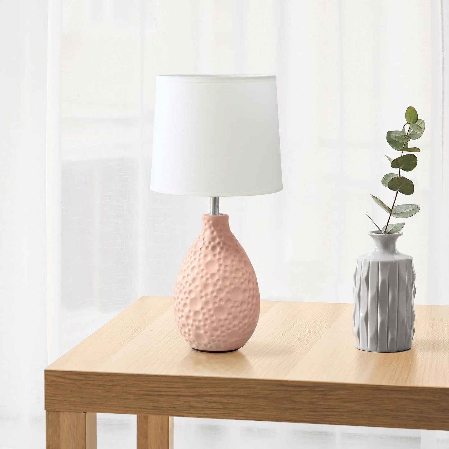 Creekwood Home Table Lamp - Ceramic, Pink, 14.17inH with Tapered White Shade, Model 1270-CWT-2001-PN