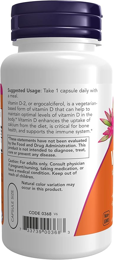 NOW Foods Vitamin D-2 1000 IU High Potency - 120 Vegcaps, Pack of 3