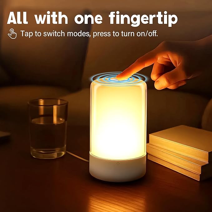 Set of 2 Small Touch Night Table Lamp for Bedroom Bedside Nightstand, Small Spaces Plug in Desk Light for Nursery/Ambient/Kids