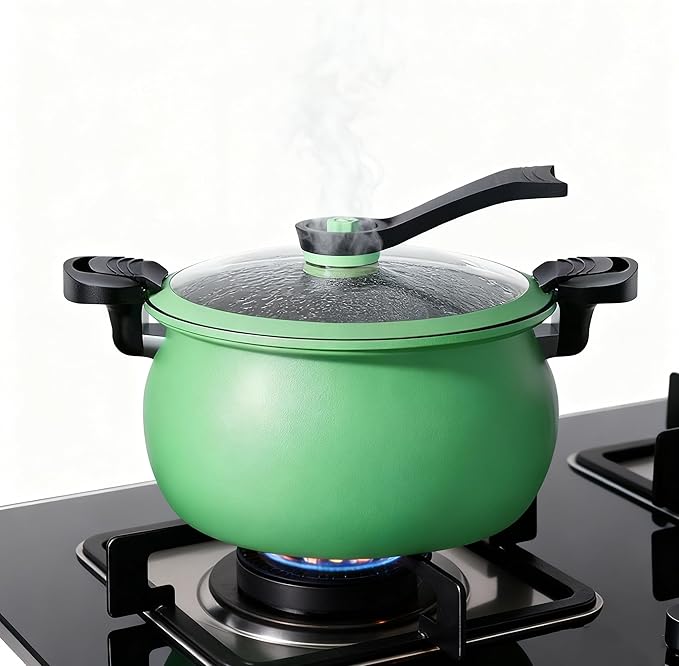 Micro Pressure Cooker, Multifunctional Large Capacity Non-stick Pressure Cooker, 8QT, Non-Stick Surface, Visual Glass Lid, Safety Valve, for All Stovetops (Green)