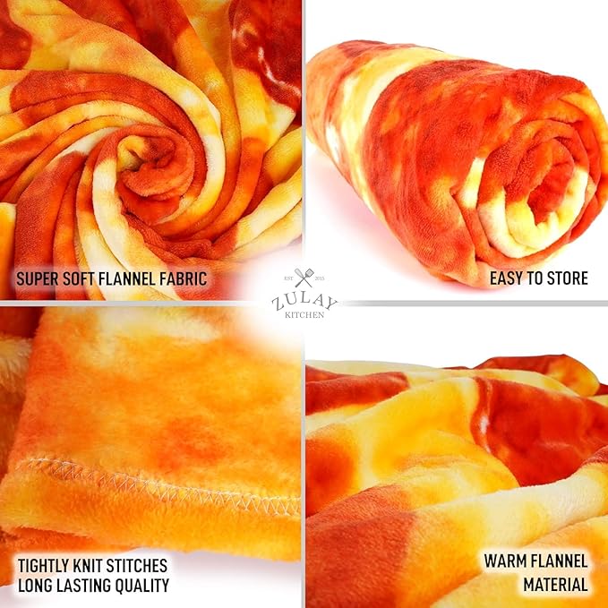 Zulay Pepperoni Pizza Blanket - Novelty Big Pizza Blanket Adult and Kids - Premium Soft Flannel Round Pepperoni Blanket for Indoors, Outdoors, Travel, Home and More, 285 GSM - 71 Inches