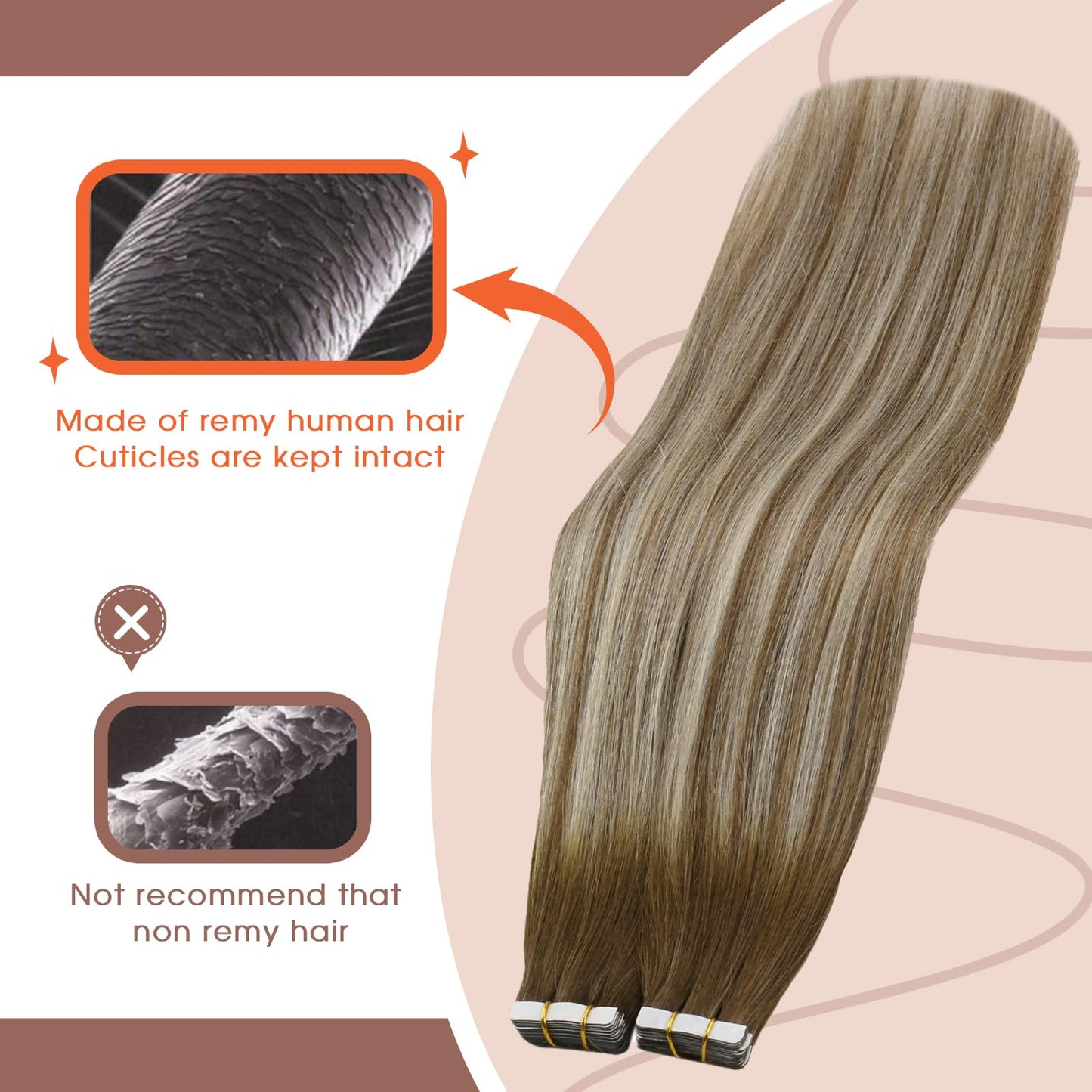 Sunny Hair Tape in Hair Extensions Real Human Hair Invisible Remy Hair Extensions Tape ins for Women Medium Brown Ombre PLatinum