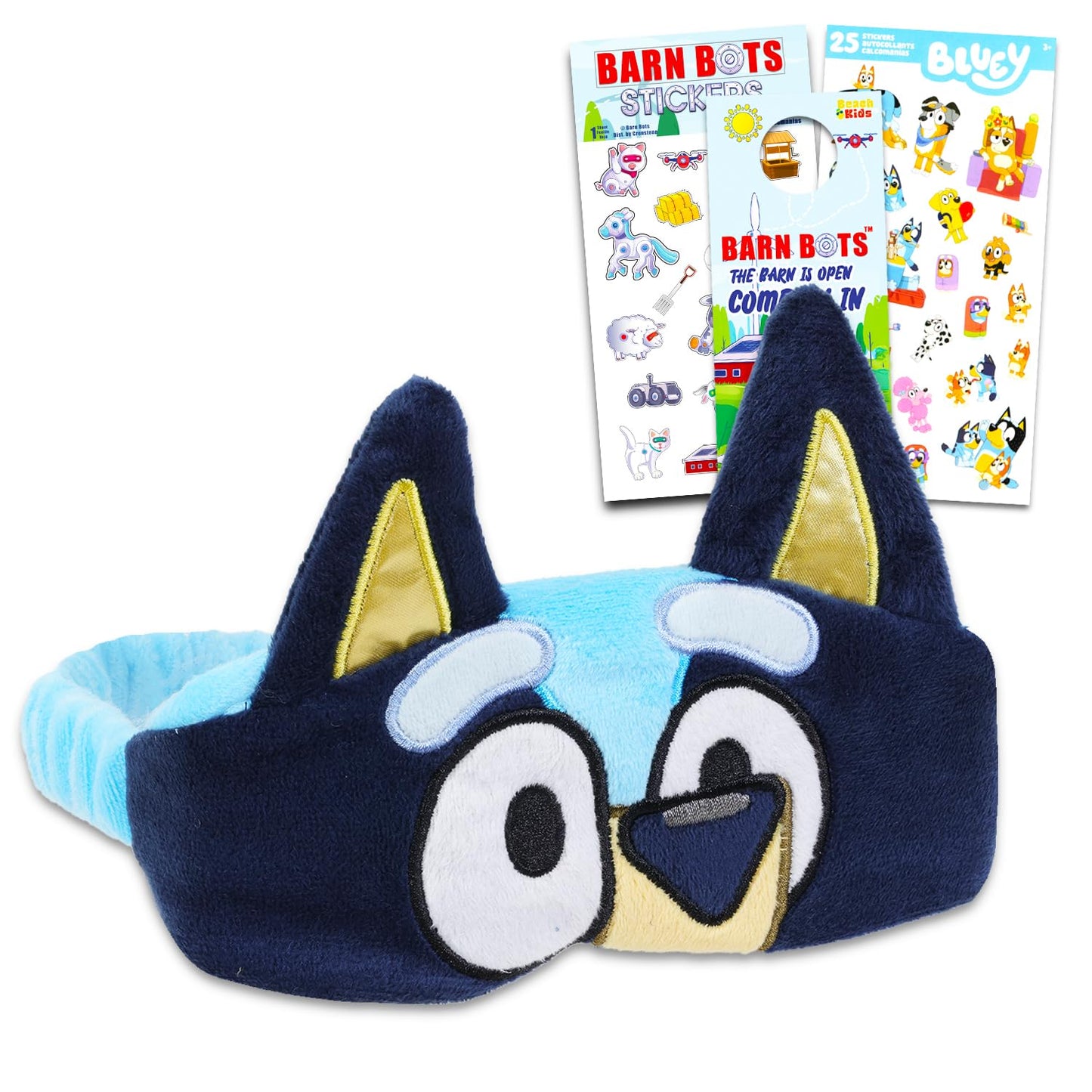 Bluey Sleep Mask for Kids - Soft Plush Blindfold Eye Cover for Boys, Girls Bedtime Plus Stickers | Bundle With More