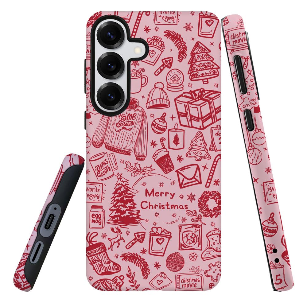 DJSOK Compatible with Samsung Galaxy S25,Frosted PC Anti-Scratch Shockproof Case - Christmas Red Hat Tree