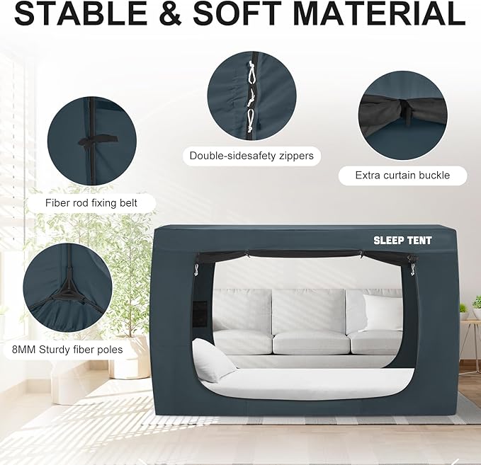 Bed Tent Twin Bed Canopy Dream Tents for Indoor Portable Blackout Tents Privacy Space Warm Breathable Sleeping Tents for Kids and Adult(Navy Blue,Mattress Not Included) Reducing Light