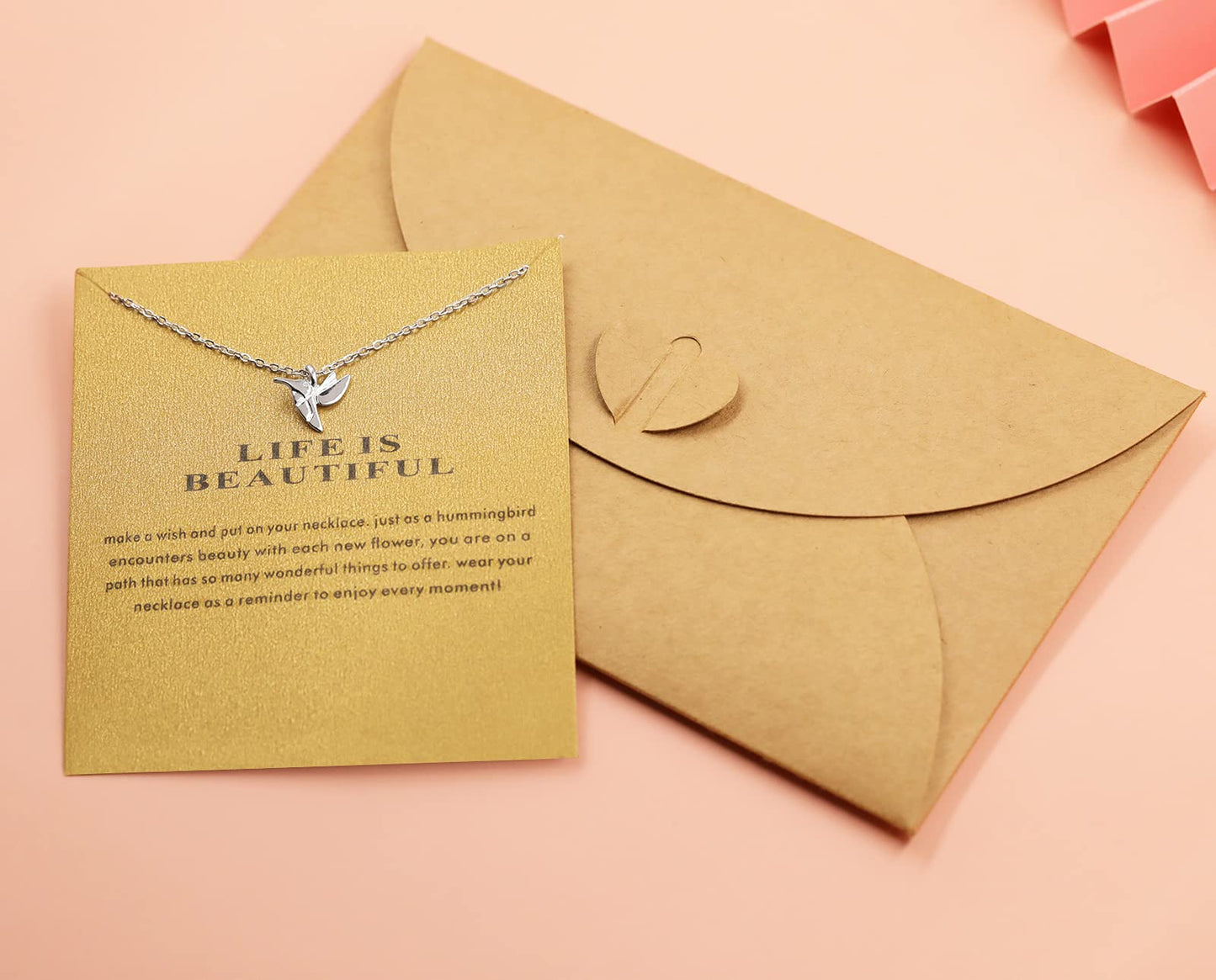 Hundred River Friendship Hummingbird Necklace Hummingbird Pendant Chain Necklace with Message Card Gift Card (hummingbird s)