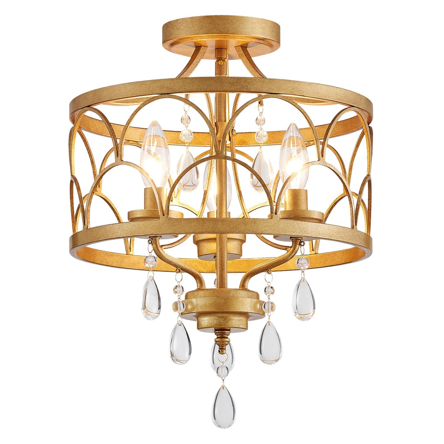 Crystal Ceiling Light Fixture  Modern Small Chandelier Light Fixture  Farmhouse Gold Semi Flush Mount Ceiling Light  Round Hallway Lighting Fixtures For Bedroom Entryway Closet Dining Room Living Room