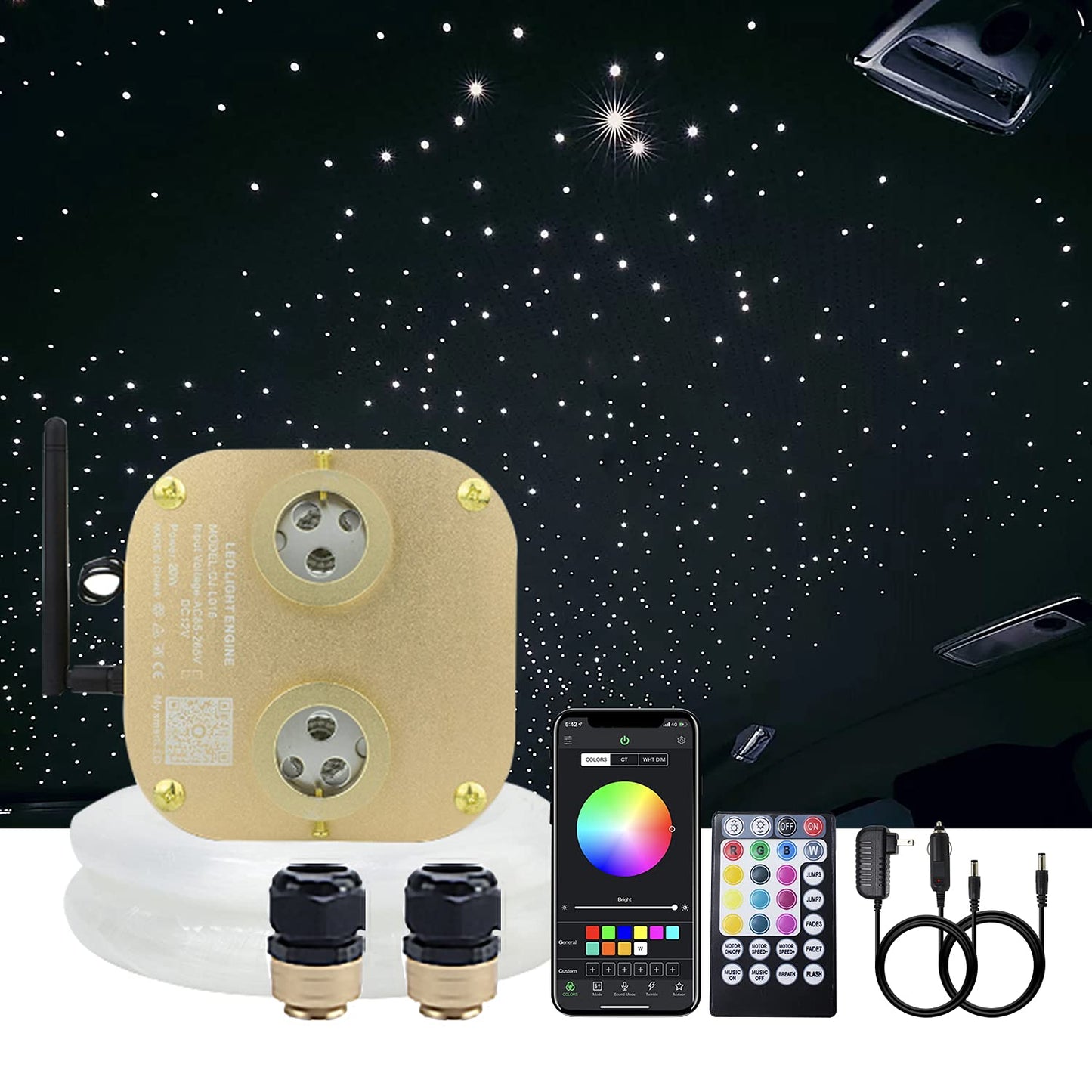 Akepo Fiber Optic Light Kit - 20W Rgbw Twinkle, 620Pcs 9.8Ft Strands, Aluminum, Multicolor, Model Qj-L016, Sound Activated For