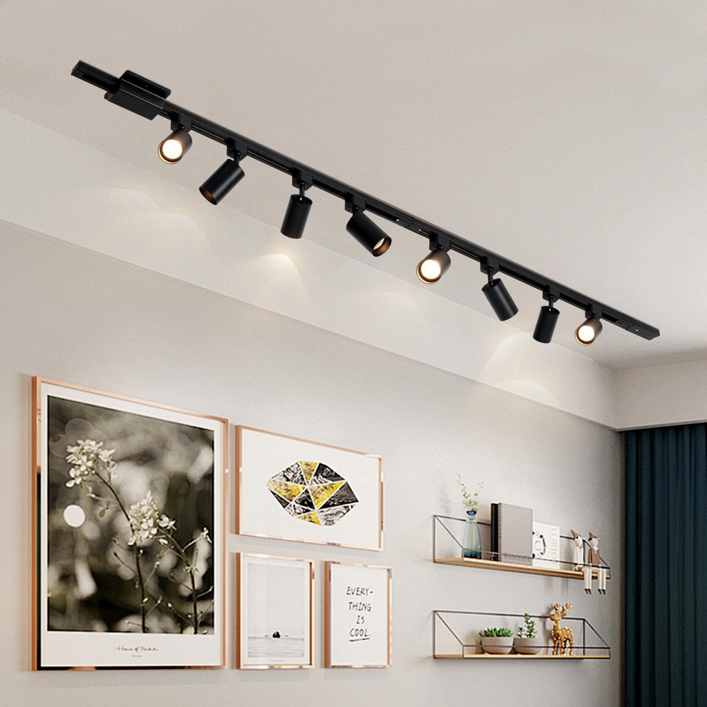 Hiiglxii 8-Light Led Track Lighting Kit With 6.6Ft H Track Lighting Rails & Floating Canopy Connector  Gu10 Track Light Kit  Modern Kitchen Track Lighting Fixtures Ceiling Spot Light  Black (No Bulbs)
