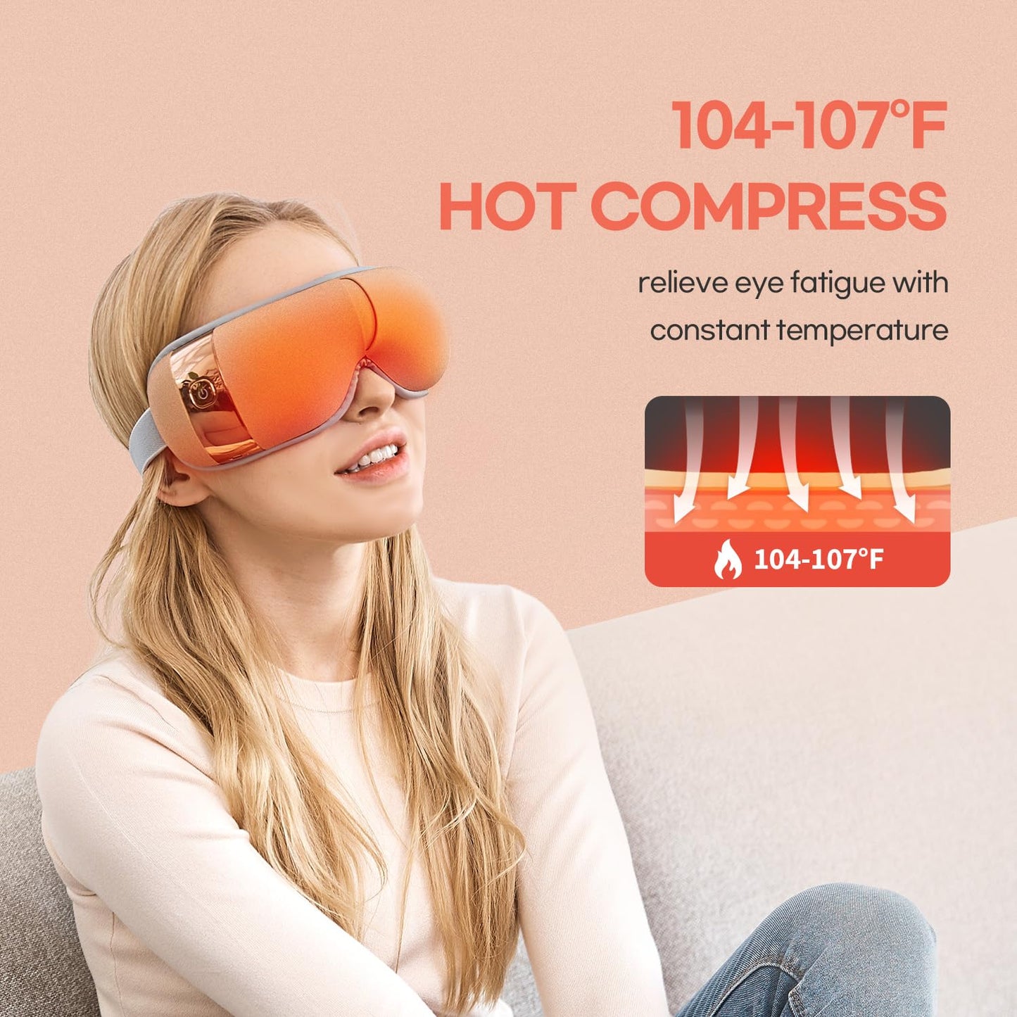 HubiCare Eye Massager with Heat, Vibration, and Music Helps Relieve Strain, Dark Circles, Dryness, and for Migraine Relief Relaxation and Better Sleep Valentines Day Gifts for Women/Men (Rose Gold)