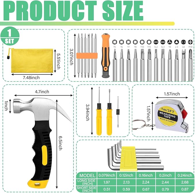 Mini Operation Tool Kit Bulk for Child Shoebox Christmas Gift Small Emergency Compact Tool Set for Beginner, Apartment, Office,DIY Projects, Home Maintenance (102)