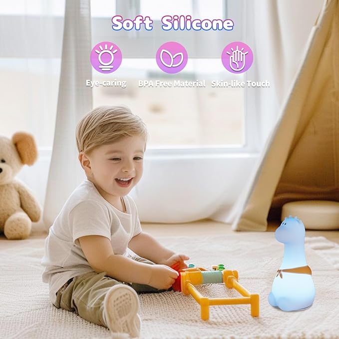 Silicone Night Light for Kids – Rechargeable Tap Control Lamp with 8 Colors, Cute Animal Design for Nursery, Toddler Room Decor, Gifts for Girls and Boys (Giraffe)
