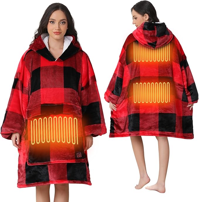 Askyli Wearable Heated Blanket Hoodie, Oversize Portable USB Heated Hooded Blanket 3 Heat Level, Overheat Protection Elect...