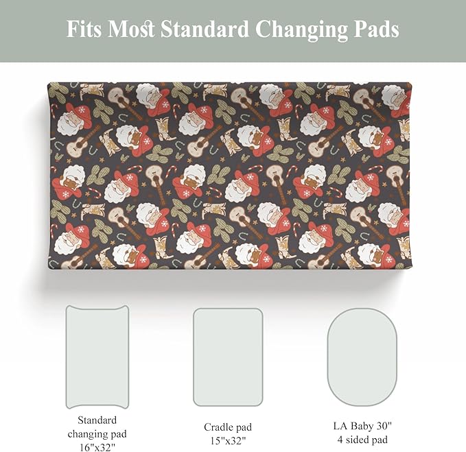 Christmas Western Cowboy Santa Baby Changing Pad Covers for Boy Girl Country Santa Cactus Boots Guitar Fitted Changing Table Mats Winter Holiday Festive Soft Diaper Change Table Sheets 32''×16''