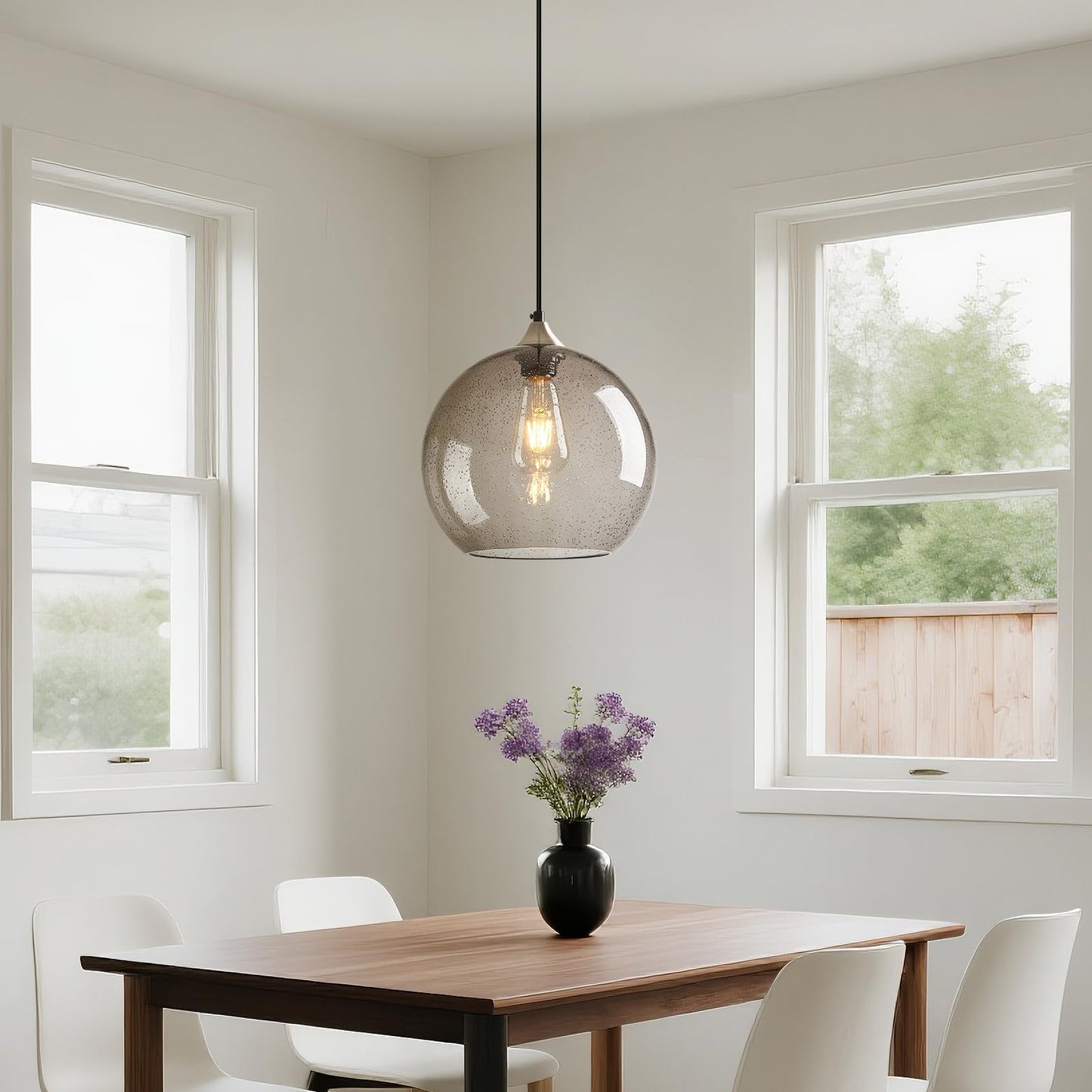 Lbsqj Light Grey Glass Pendant Lights Kitchen Island Globe Pendant Light Fixtures Modern Pendant Lighting For Bedroom Living Dining Room Light Fixture (9.84 In  1 Pack)