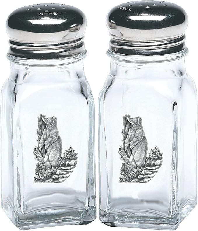Heritage Pewter Black Bear Salt and Pepper Shaker Set of 2 Bottles | Expertly Crafted Pewter Glass