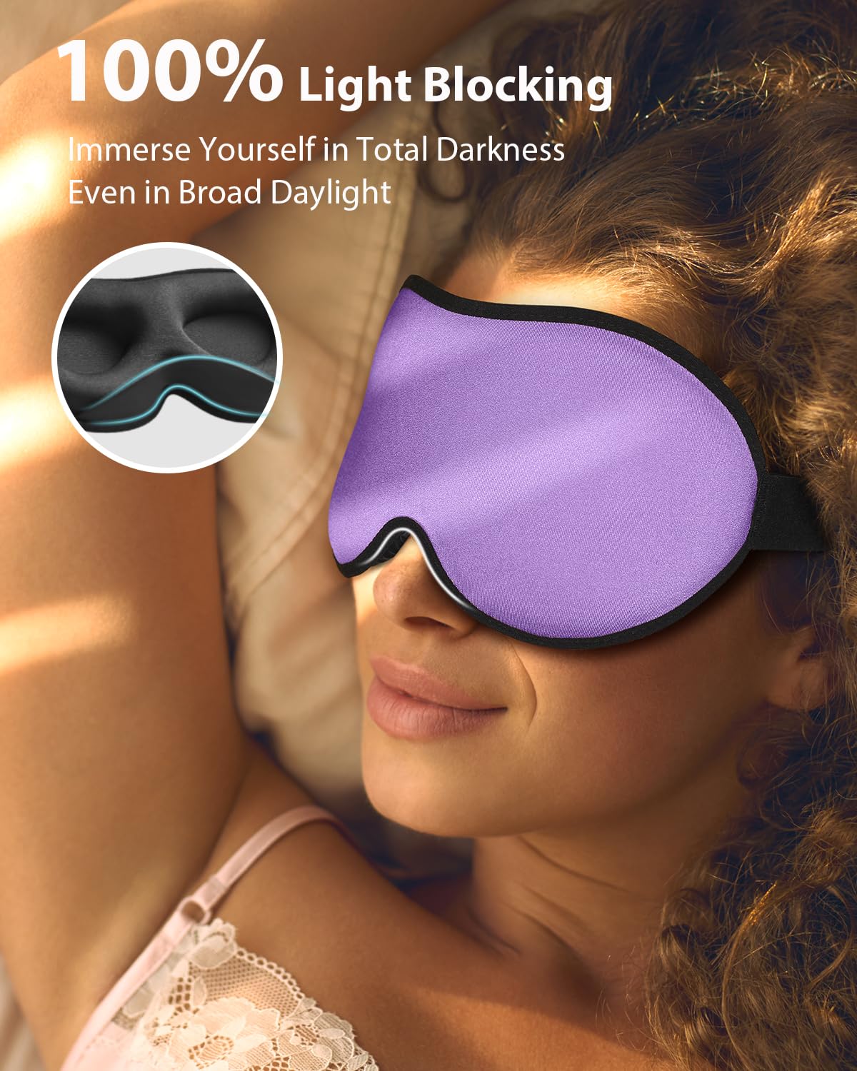 MABAO Weighted Sleep Mask - 100% Blackout Eye Mask for Sleeping for Women Men, 3D Contoured for Lash Extension, Zero Eye Pressure Memory Foam Cover, Soft Gentle Pressure Blindfold for Travel - Purple